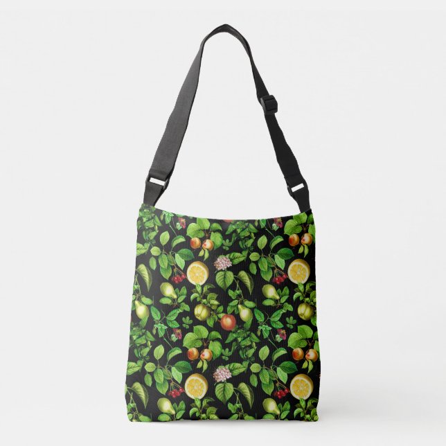 Fruits Pattern On Black Background Crossbody Bag (Front)
