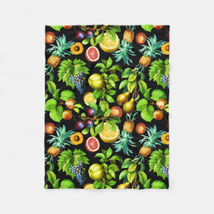 Fruits Pattern On Black Background Fleece Blanket