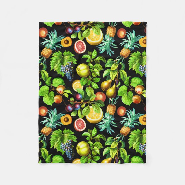Fruits Pattern On Black Background Fleece Blanket (Front)