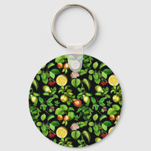 Fruits Pattern On Black Background Key Ring