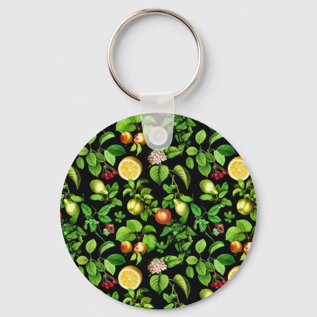 Fruits Pattern On Black Background Key Ring (Front)