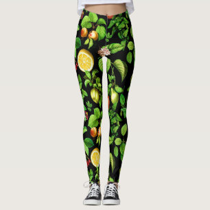 Fruits Pattern On Black Background Leggings