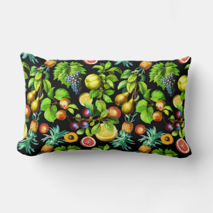 Fruits Pattern On Black Background Lumbar Cushion