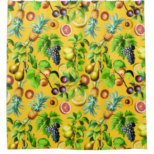 Fruits Pattern On Yellow Background Shower Curtain