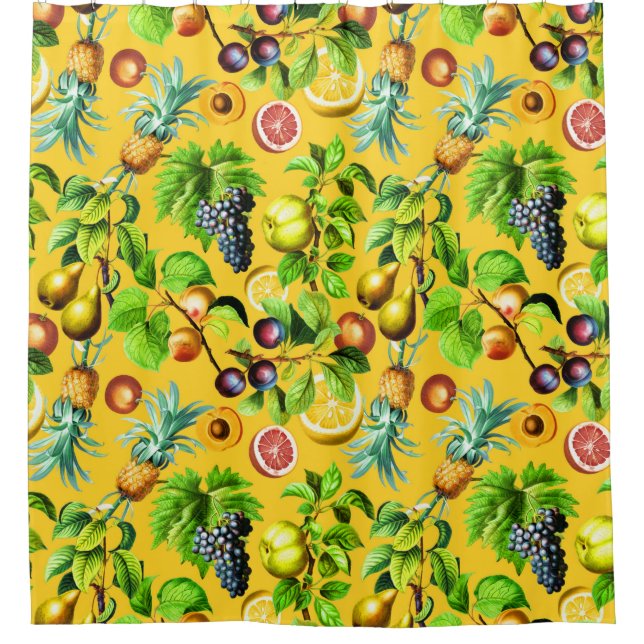 Fruits Pattern On Yellow Background Shower Curtain (Front)