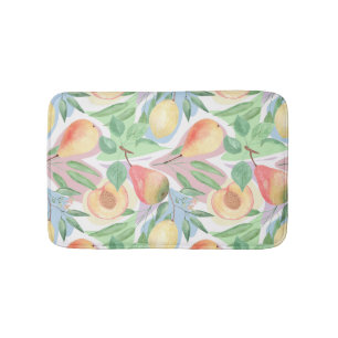 Fruits, peaches, pears, lemons, watercolor bath mat