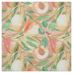 Fruits, peaches, pears, lemons, watercolor fabric