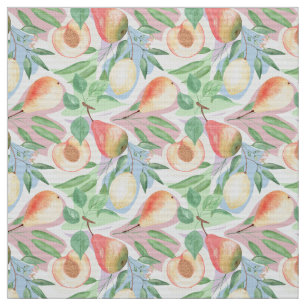 Fruits, peaches, pears, lemons, watercolor fabric