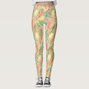 Fruits, peaches, pears, lemons, watercolor leggings