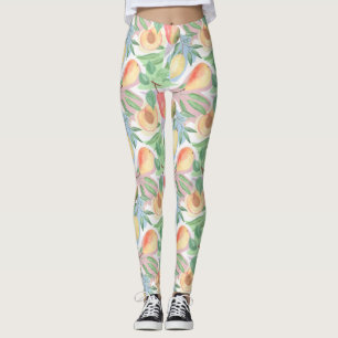 Fruits, peaches, pears, lemons, watercolor leggings