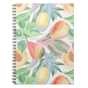 Fruits, peaches, pears, lemons, watercolor notebook