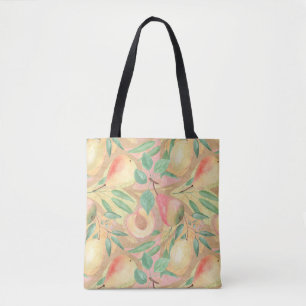 Fruits, peaches, pears, lemons, watercolor tote bag