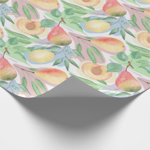 Fruits, peaches, pears, lemons, watercolor wrapping paper