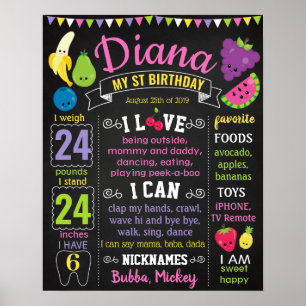 Fruits Two-tti Frutti Tutti-frutti Birthday board Poster
