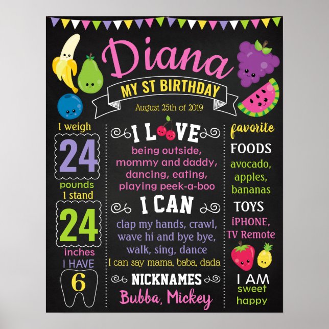 Fruits Two-tti Frutti Tutti-frutti Birthday board Poster (Front)
