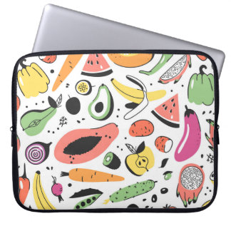 Fruits, vegetables hand drawn pattern. laptop sleeve