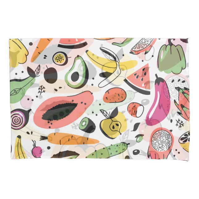 Fruits, vegetables hand drawn pattern. pillowcase (Front)