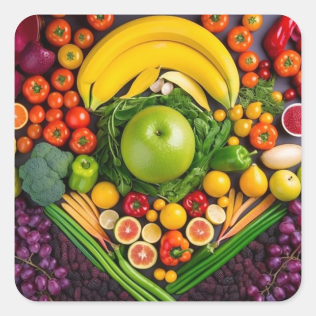 Fruits Vegetables Healthy Food Nutrition Health Square Sticker (Front)