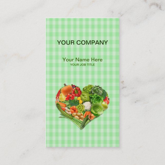 Fruits Vegetables Heart - green square background Business Card (Front)