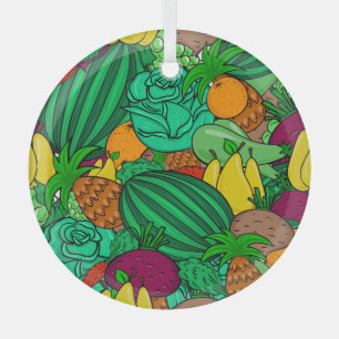 Fruits Vegetables Seamless Vegetarian Pattern Glass Tree Decoration