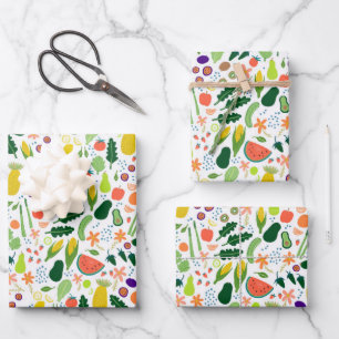 Fruits & Veggies Food Illustration Pattern Cute Wrapping Paper Sheet