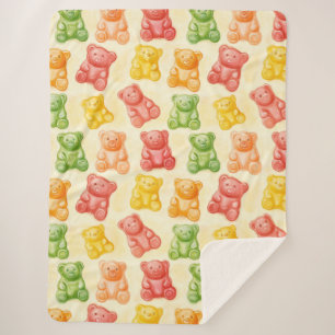 Fruity Berry Green Orange Pink Bears Sherpa Blanket