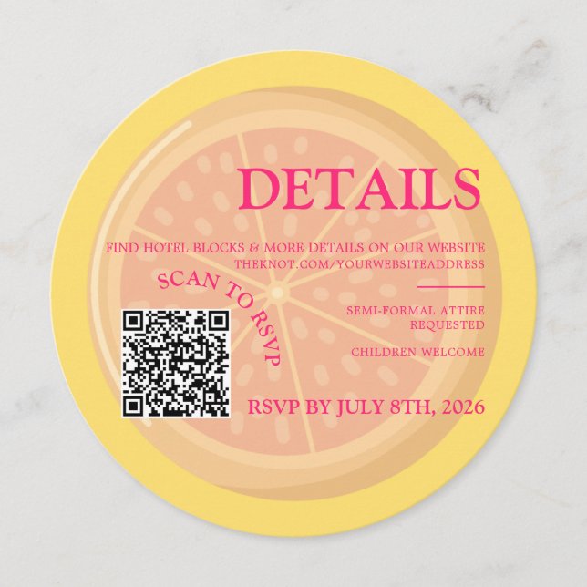 Fruity, colourful citrus wedding detail insert car holiday card (Front)