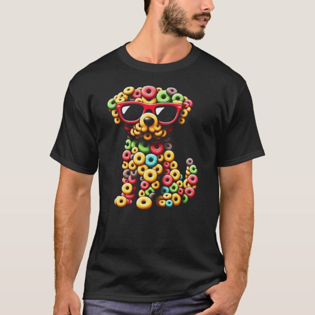 Fruity Feline Fun Fruit Loops Cat T-Shirt (Front)