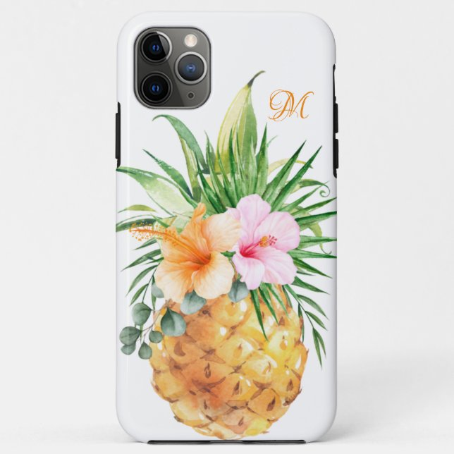 Fruity Floral Pineapple and Hibiscus with Monogram Case-Mate iPhone Case (Back)