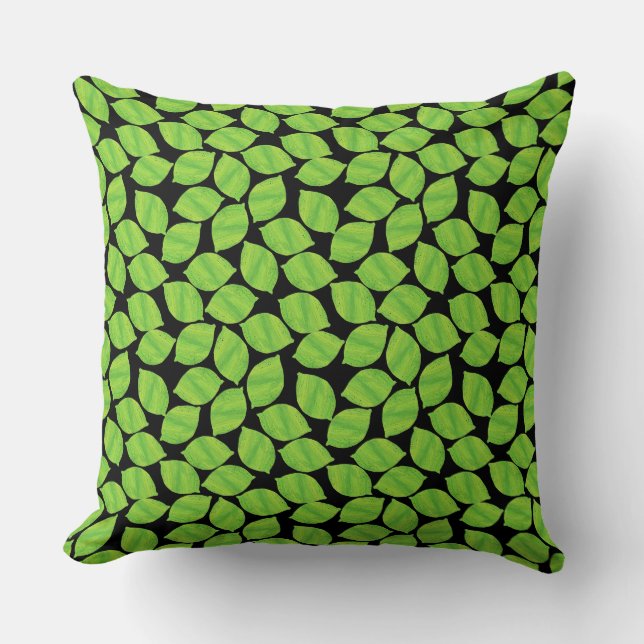 Fruity Green Limes, Black Background to Customise Cushion (Front)