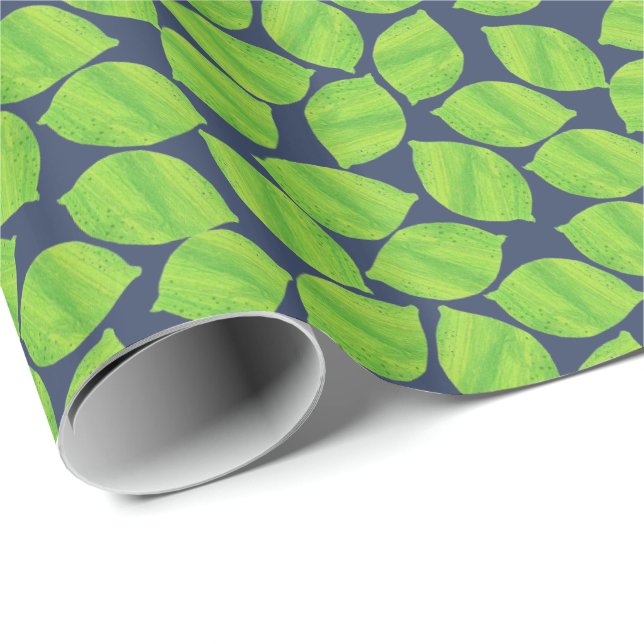 Fruity Green Limes, Blue Background to Customize Wrapping Paper (Roll Corner)