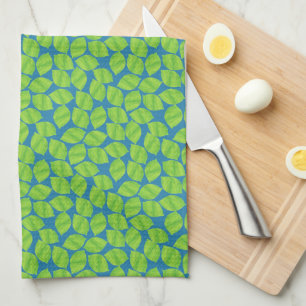 Fruity Green Limes on Blue Background to Customise Tea Towel