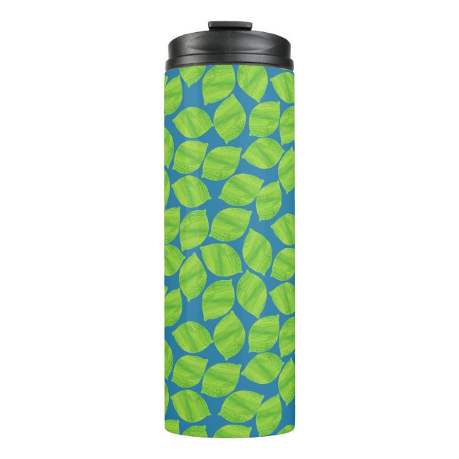 Fruity Green Limes on Blue Background to Customise Thermal Tumbler (Front)