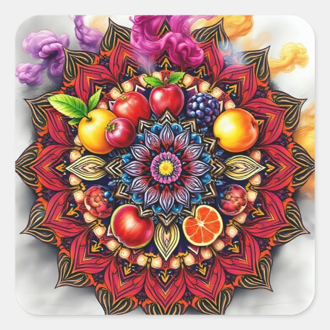 Fruity mandala square sticker (Front)