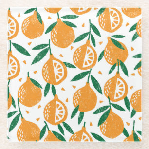Fruity Stamps: Seamless Vintage Textured Pattern Glass Coaster