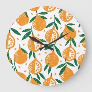 Fruity Stamps: Seamless Vintage Textured Pattern Large Clock