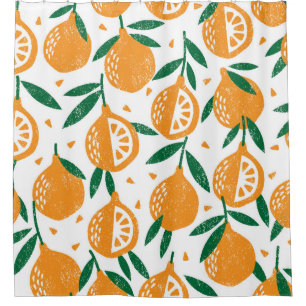 Fruity Stamps: Seamless Vintage Textured Pattern Shower Curtain