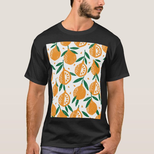 Fruity Stamps: Seamless Vintage Textured Pattern T-Shirt (Front)