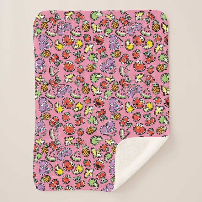 Fruity Sticker Elmo & Abby Cadabby Pattern Sherpa Blanket (Front)