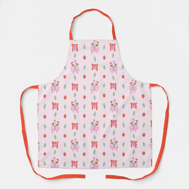  Fruity Strawberry Bow Pattern Apron (Front)