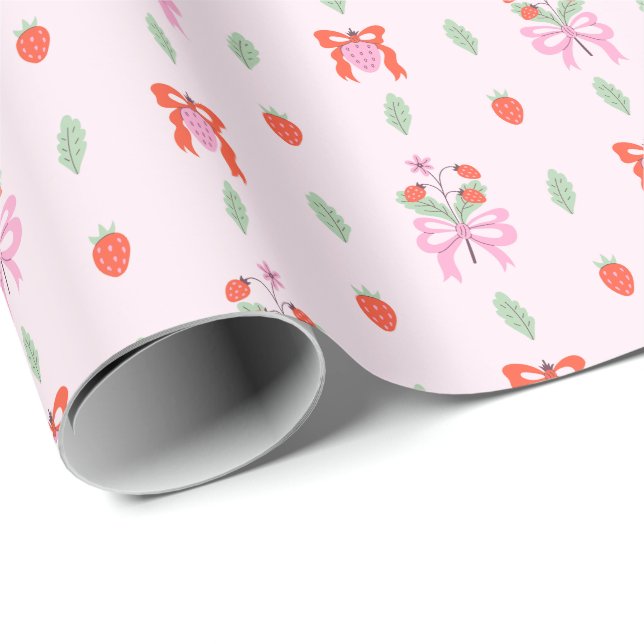  Fruity Strawberry Bow Pattern Wrapping Paper Roll (Roll Corner)