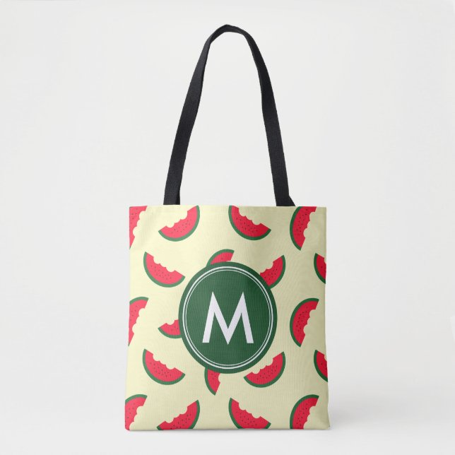 Fruity Summer Red Watermelon Pattern Monogram Tote Bag (Front)