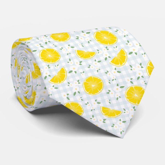Fruity Summer Yellow & Blue Lemon Neck Tie (Rolled)