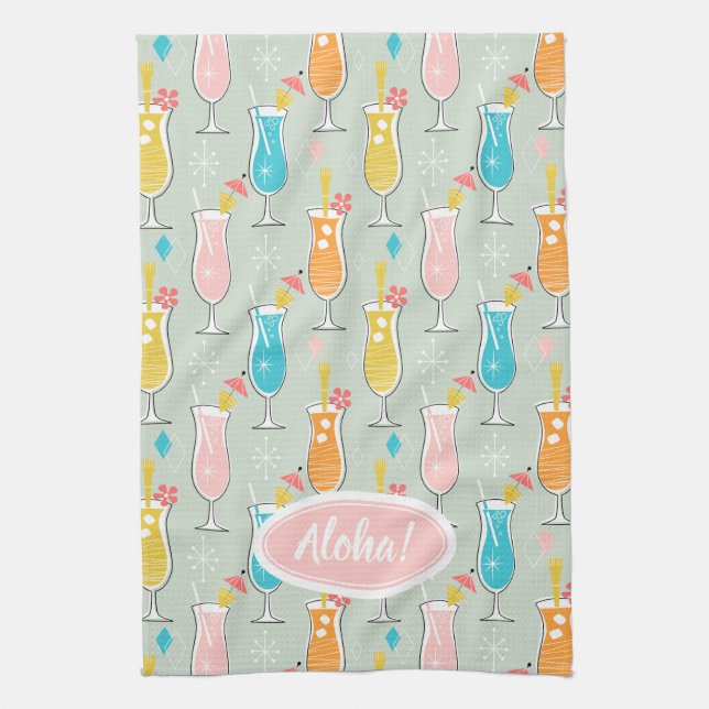 Fruity Tiki Beverages Tea Towel (Vertical)