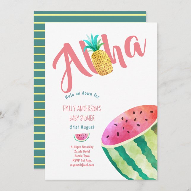 Fruity Tropical Baby Shower  Invites Melon ALOHA (Front/Back)