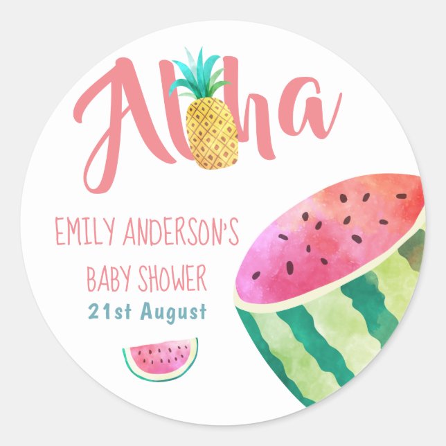 Fruity Tropical Baby Shower  Stickers Melon ALOHA (Front)