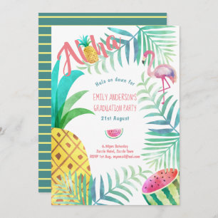 Fruity Tropical Graduation Party  Invites Flamingo