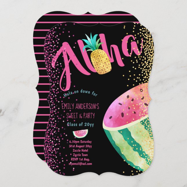 Fruity Tropical Sweet 16  Invites Melon ALOHA (Front/Back)
