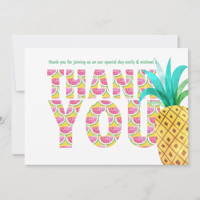 Fruity Tropical THANK YOU Watermelon Pineapple Card (Front)