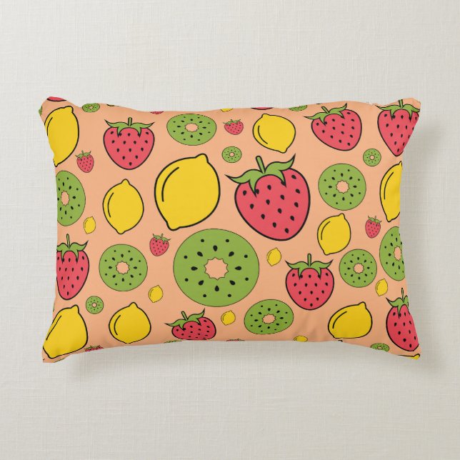 Fruity wallpaper: strawberries, lemons, kiwis. decorative cushion (Front)